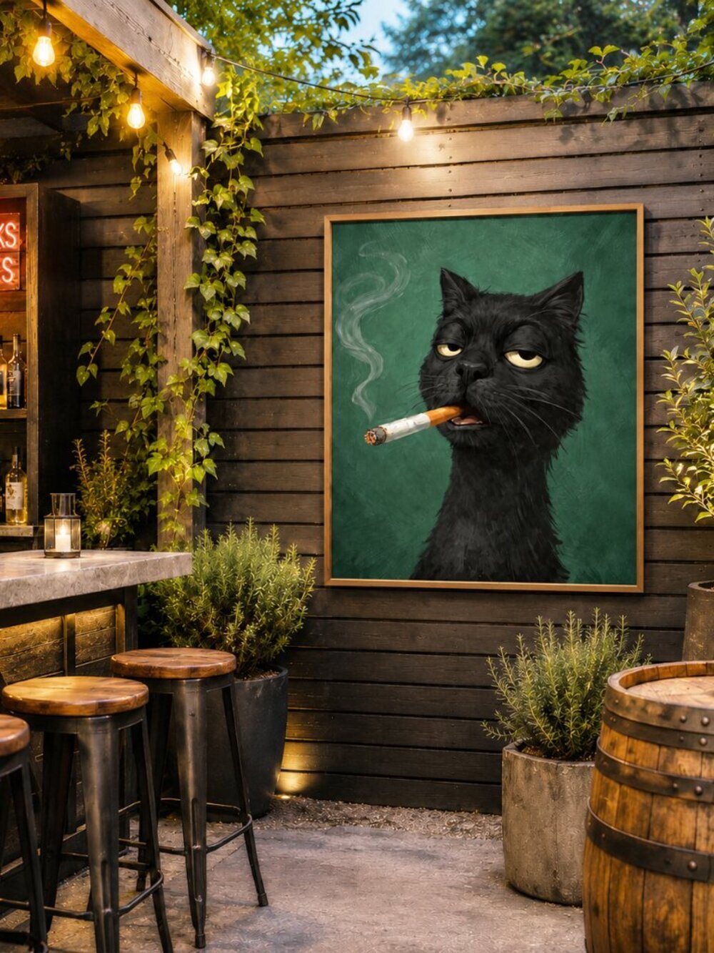 NEW Alley Cat Black Wall Art Moody Print Funny Smoking Gothic Vintage 8" x 10"